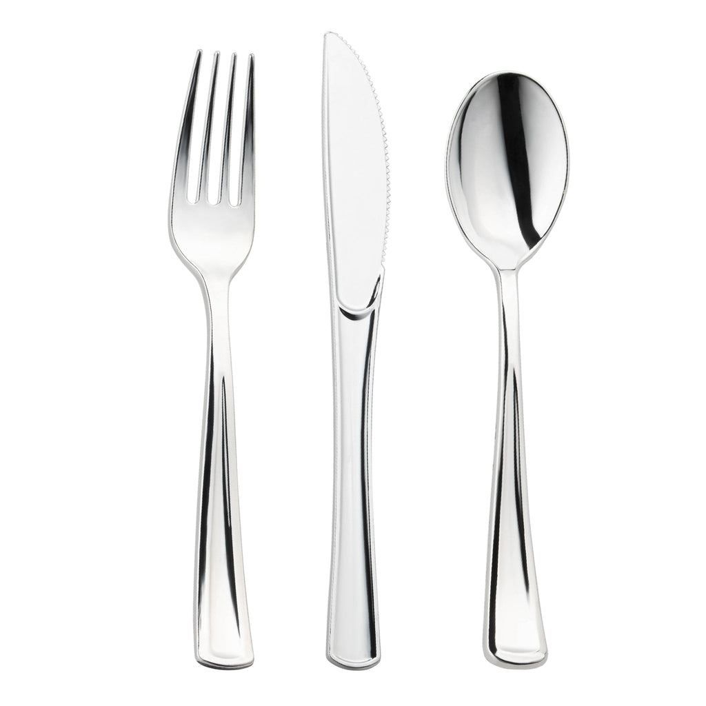 Shiny Metallic Silver Plastic Cutlery Combo Set