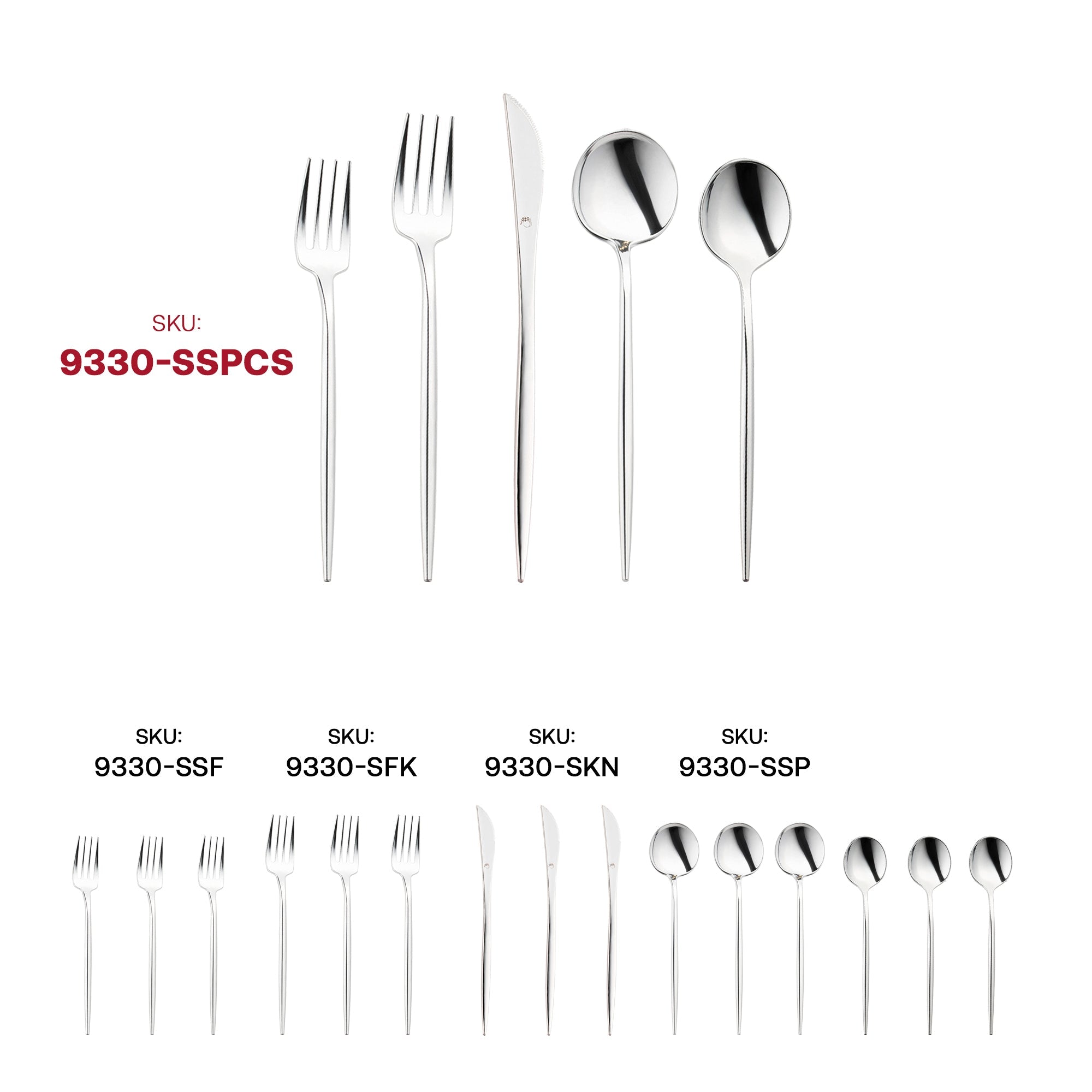 Shiny Silver Moderno Disposable Plastic Cutlery Set - 20 Spoons, 20 Forks, 20 Knives, 20 Dessert Spoons, and 20 Dessert Forks