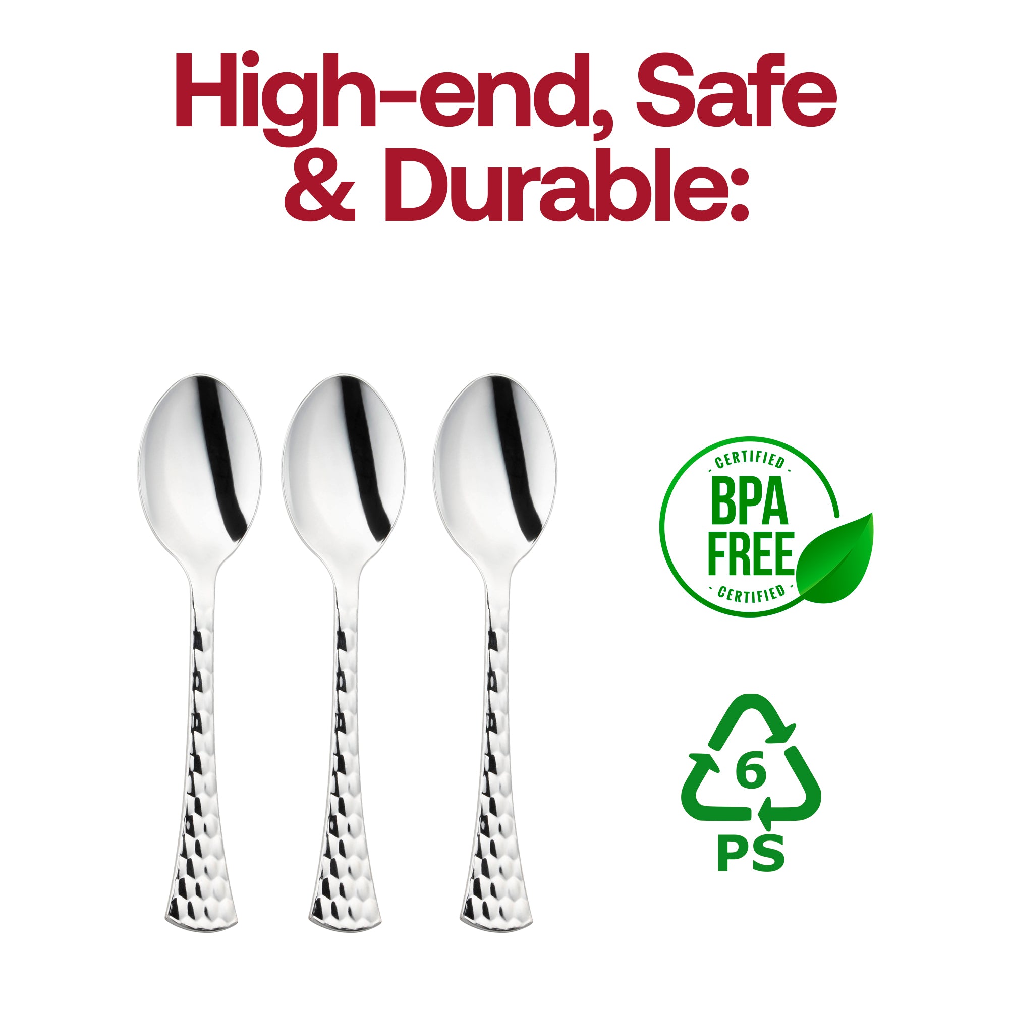 Shiny Silver Glamour Cutlery Disposable Plastic Spoons