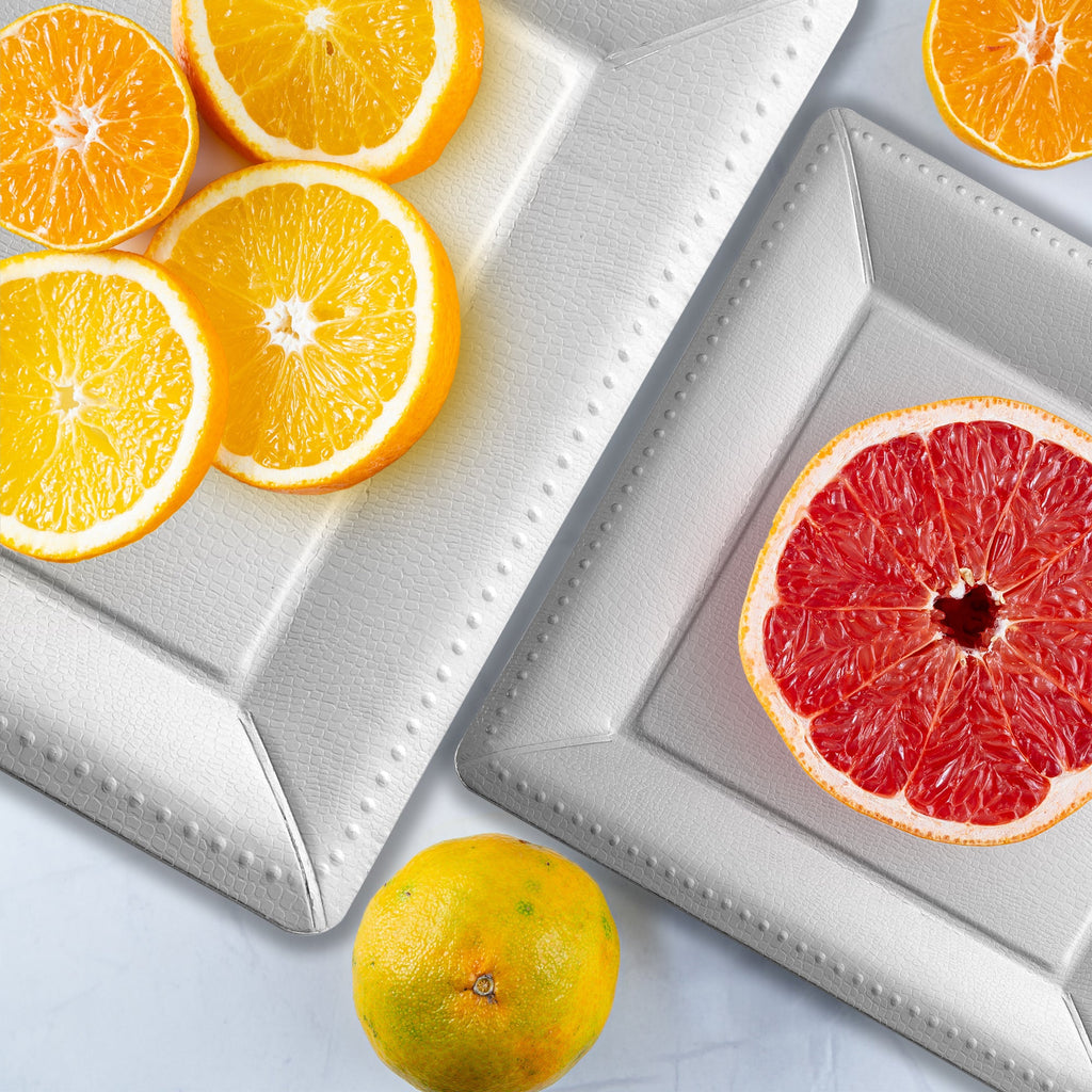 Silver Square Edge Beaded Disposable Paper Charger Plates (13")