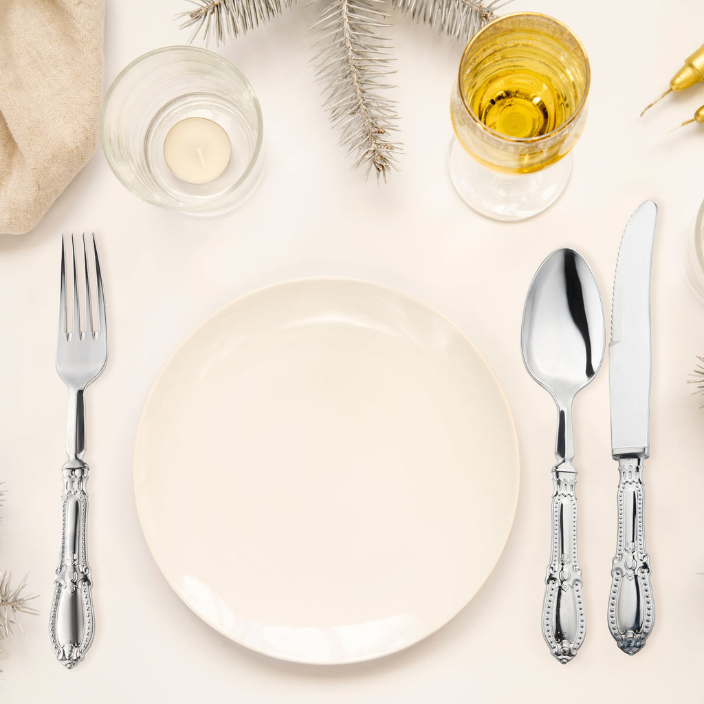 Silver Baroque Disposable Plastic Dinner Forks