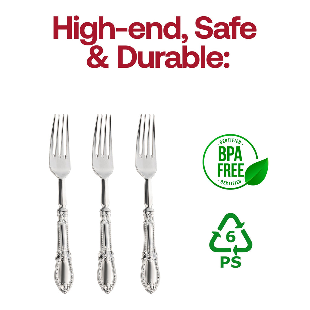 Silver Baroque Disposable Plastic Dinner Forks