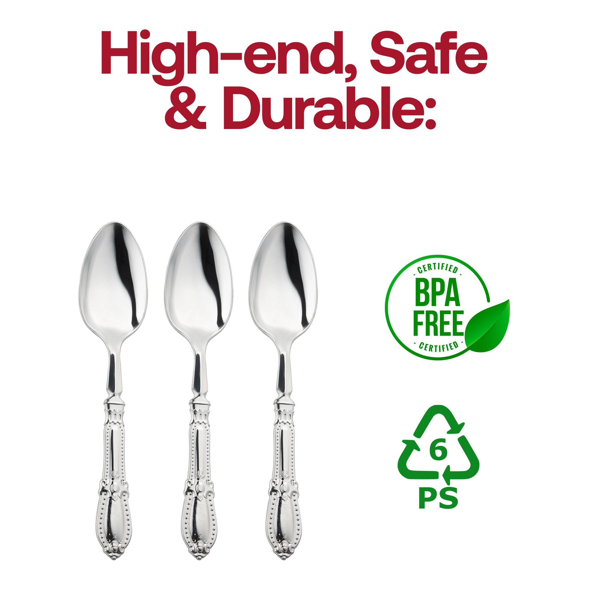 Silver Baroque Disposable Plastic Dinner Spoons