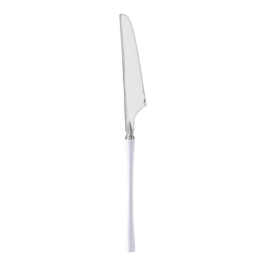 Silver with White Handle Moderno Disposable Plastic Dinner Knives