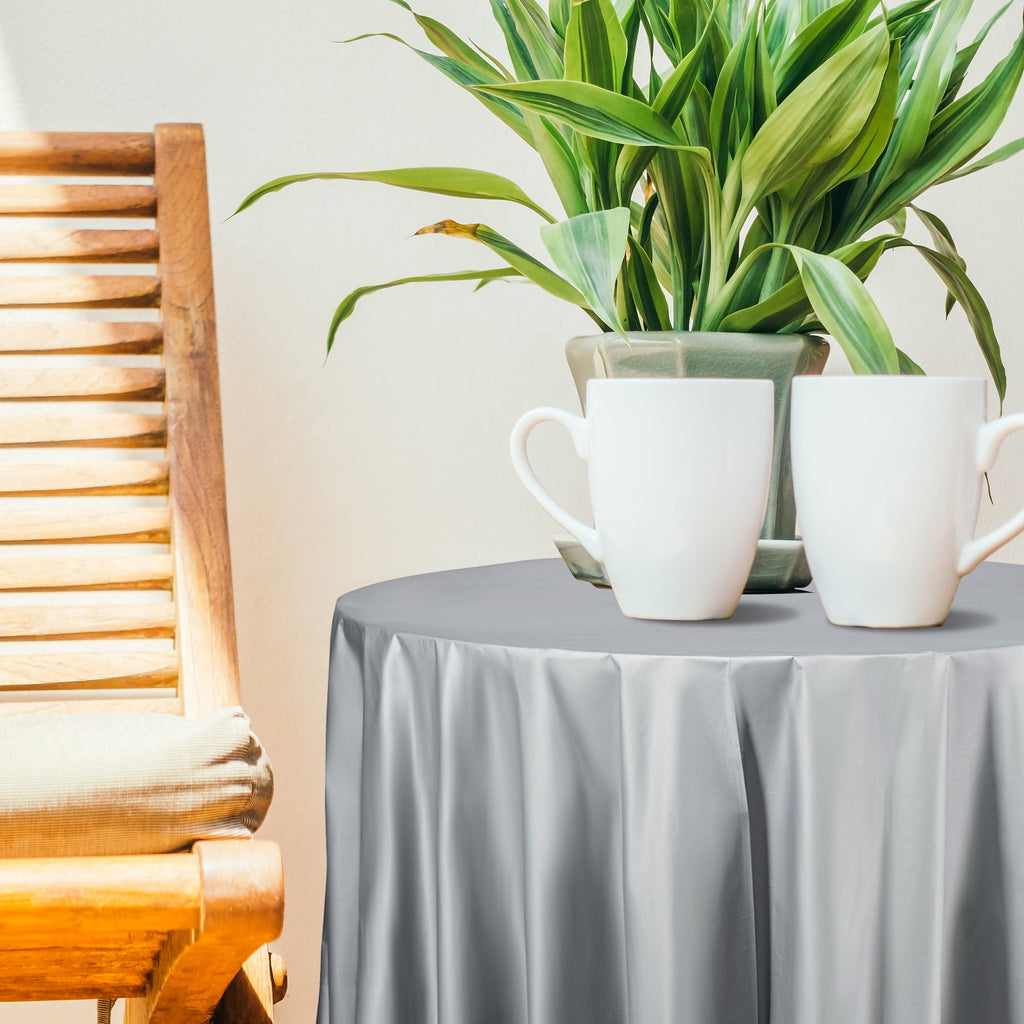 Silver Round Disposable Plastic Tablecloths (84")