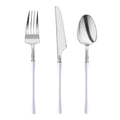 Silver with White Handle Moderno Disposable Plastic Cutlery Set - 20 Spoons, 20 Forks and 20 Knives
