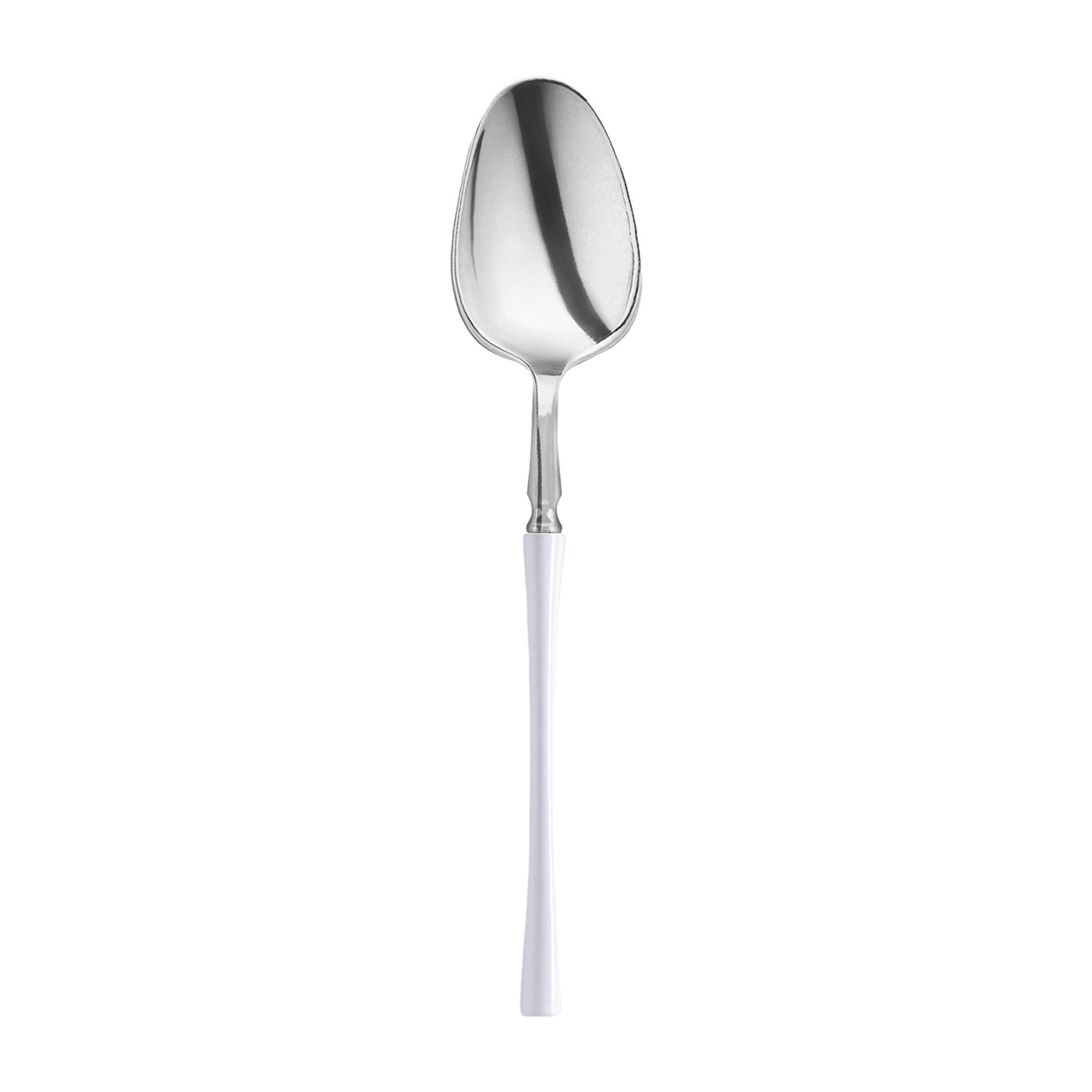 Silver with White Handle Moderno Disposable Plastic Dinner Spoons