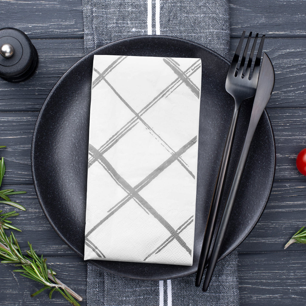 White with Silver Diamond Paper Dinner Napkins