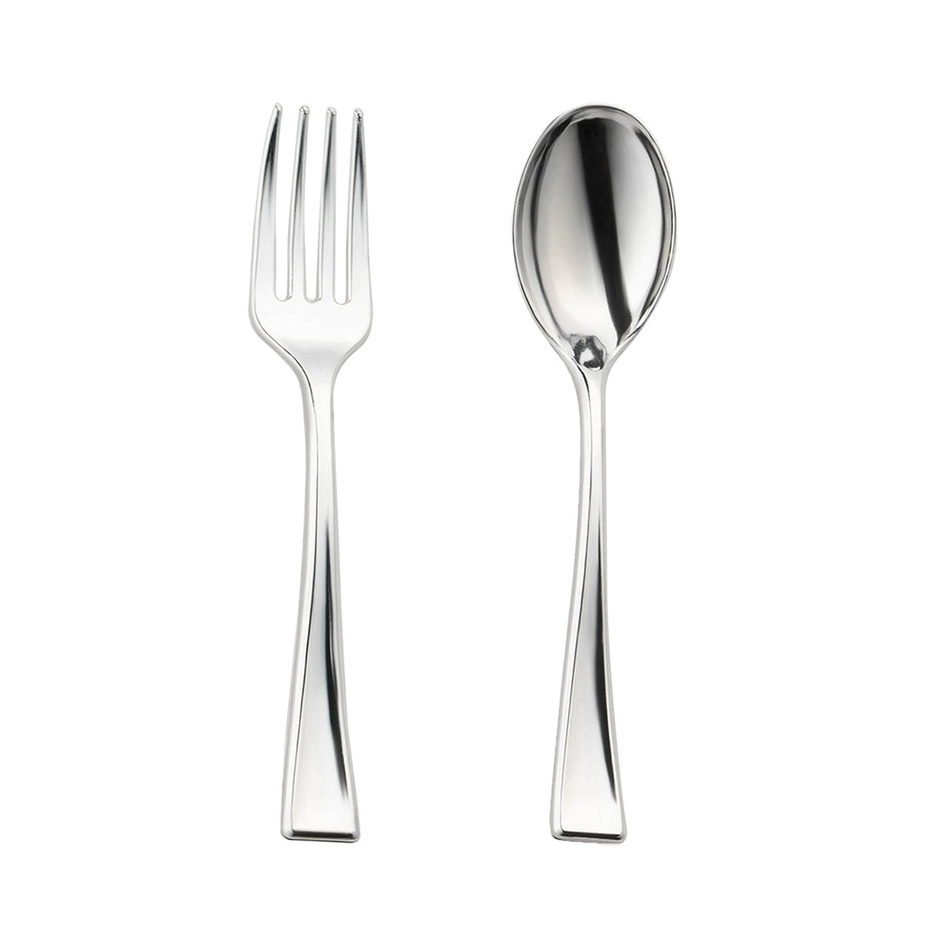 Silver Dessert Disposable Plastic Mini Flatware Set
