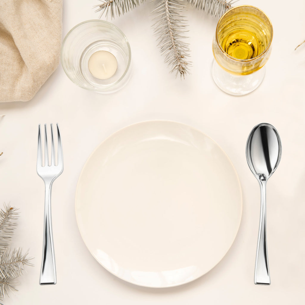 Silver Dessert Disposable Plastic Mini Flatware Set