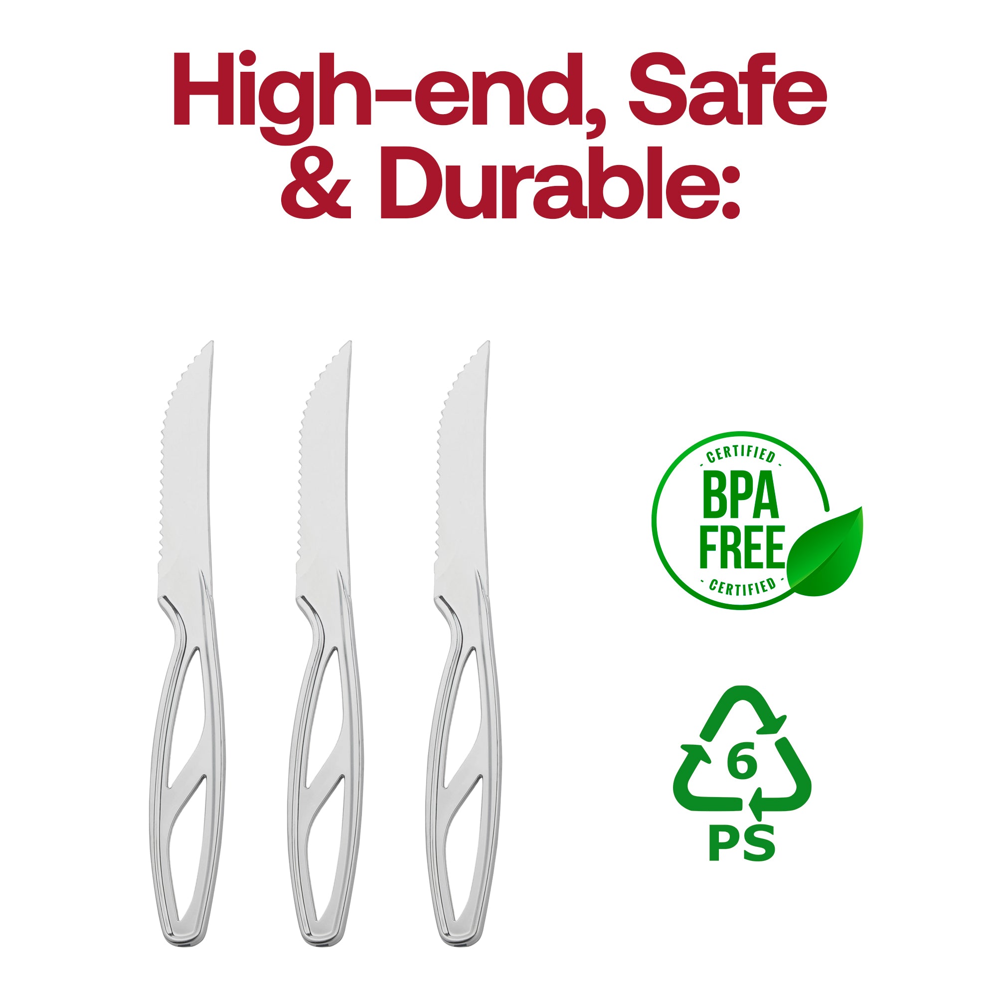 Silver Disposable Plastic Steak Knives