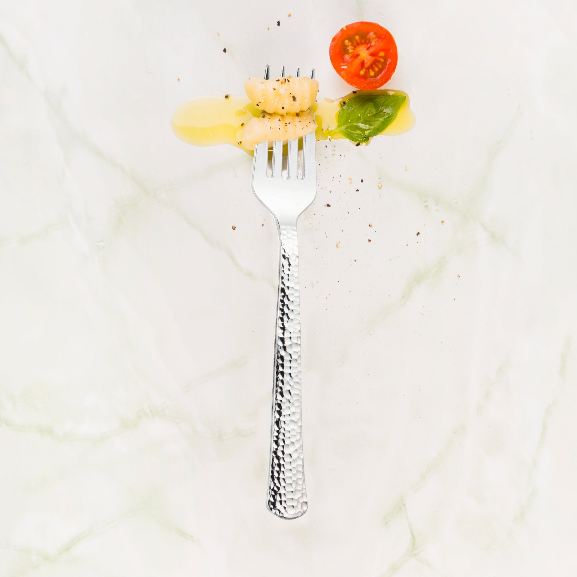 Shiny Metallic Silver Hammered Plastic Forks