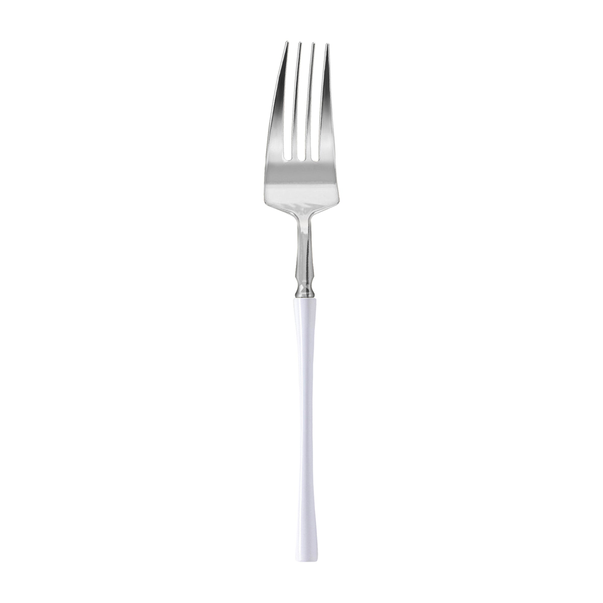 Silver with White Handle Moderno Disposable Plastic Dinner Forks