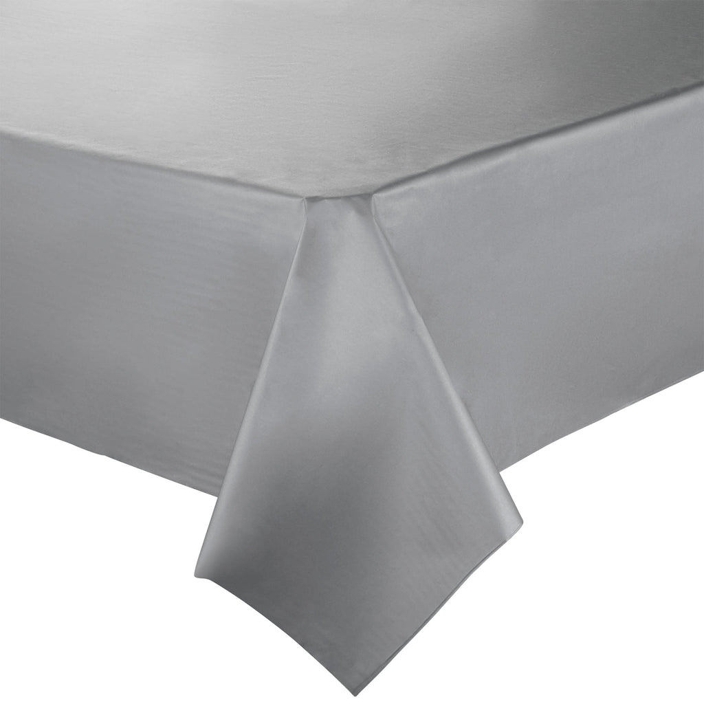 Silver Rectangular Disposable Plastic Tablecloths (54" x 108")