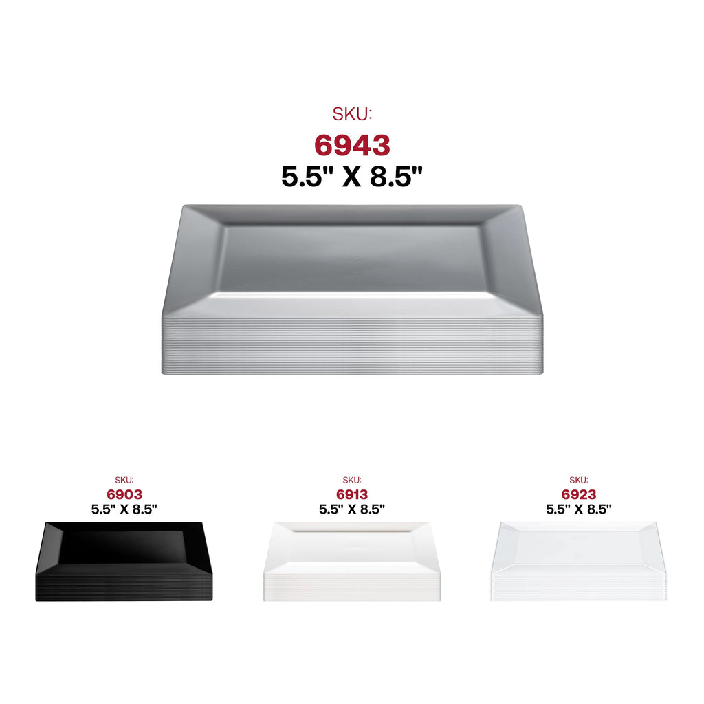Silver Rectangular Plastic Dessert Plates (5.5" x 8.5")