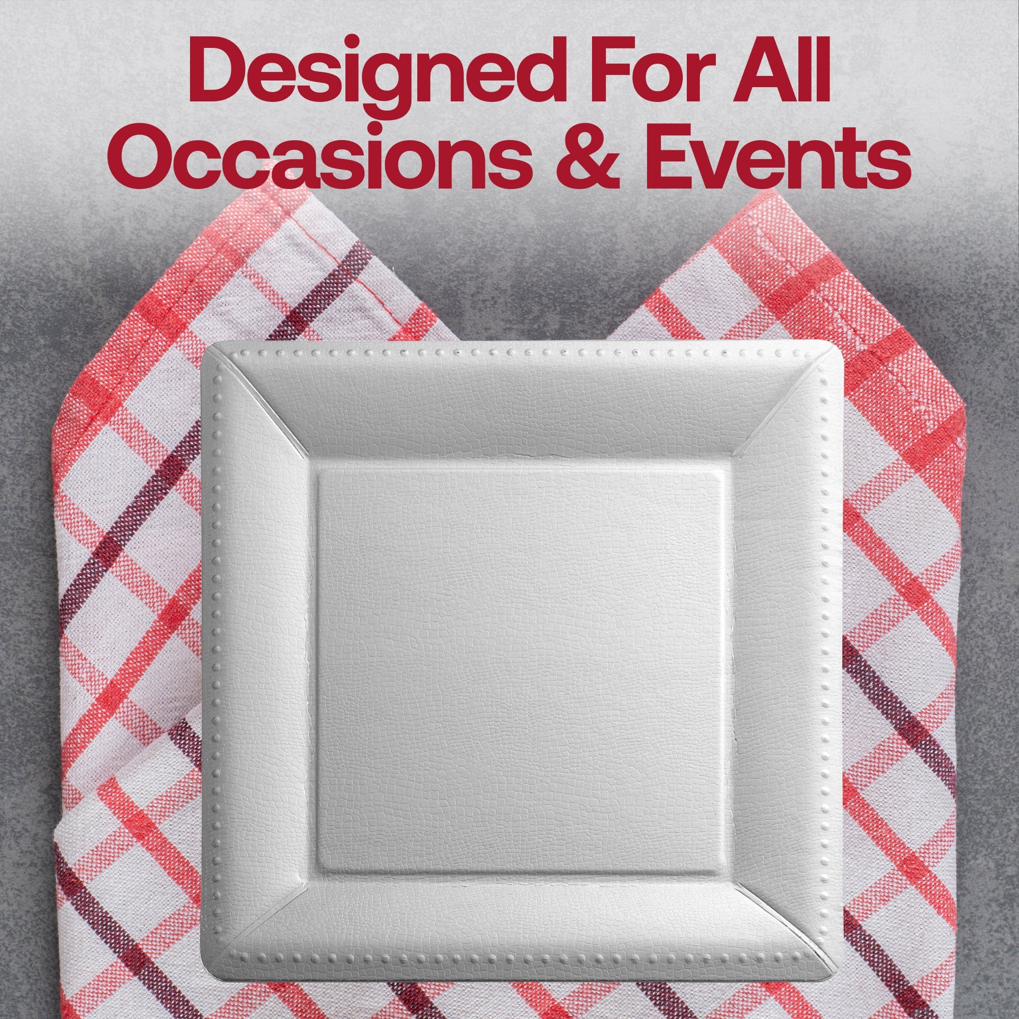 Silver Square Edge Beaded Disposable Paper Charger Plates (13")