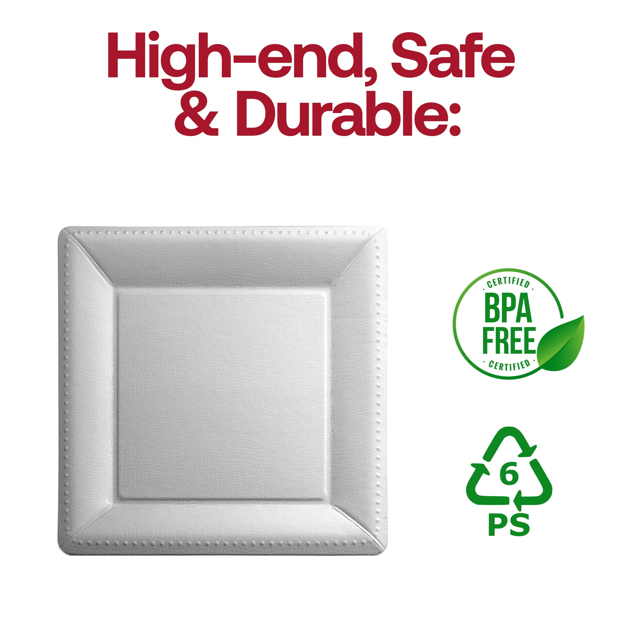Silver Square Edge Beaded Disposable Paper Charger Plates (13")