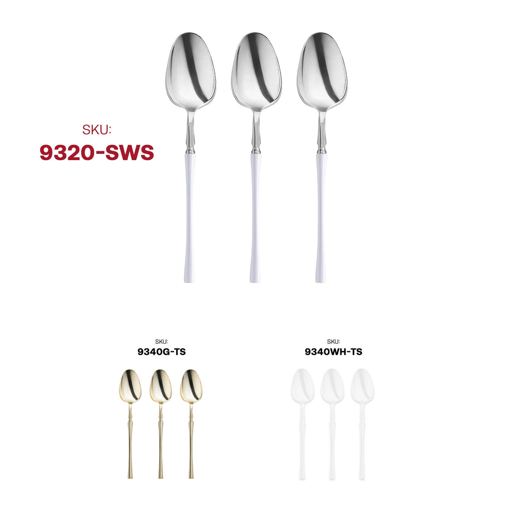 Silver with White Handle Moderno Disposable Plastic Dinner Spoons