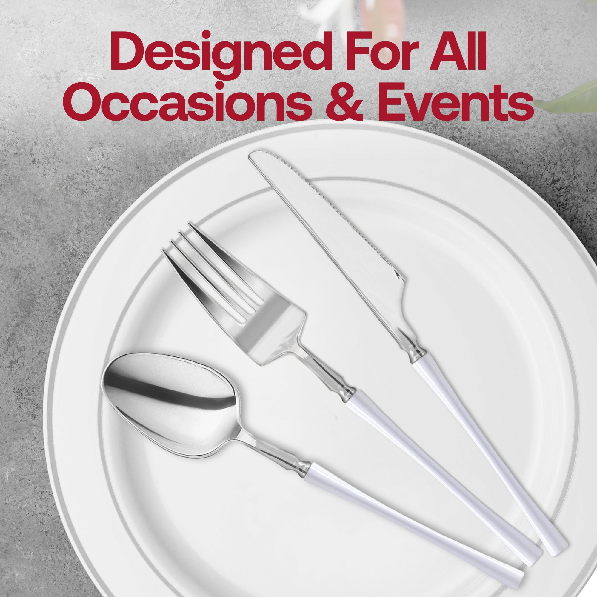 Silver with White Handle Moderno Disposable Plastic Cutlery Set - 20 Spoons, 20 Forks and 20 Knives