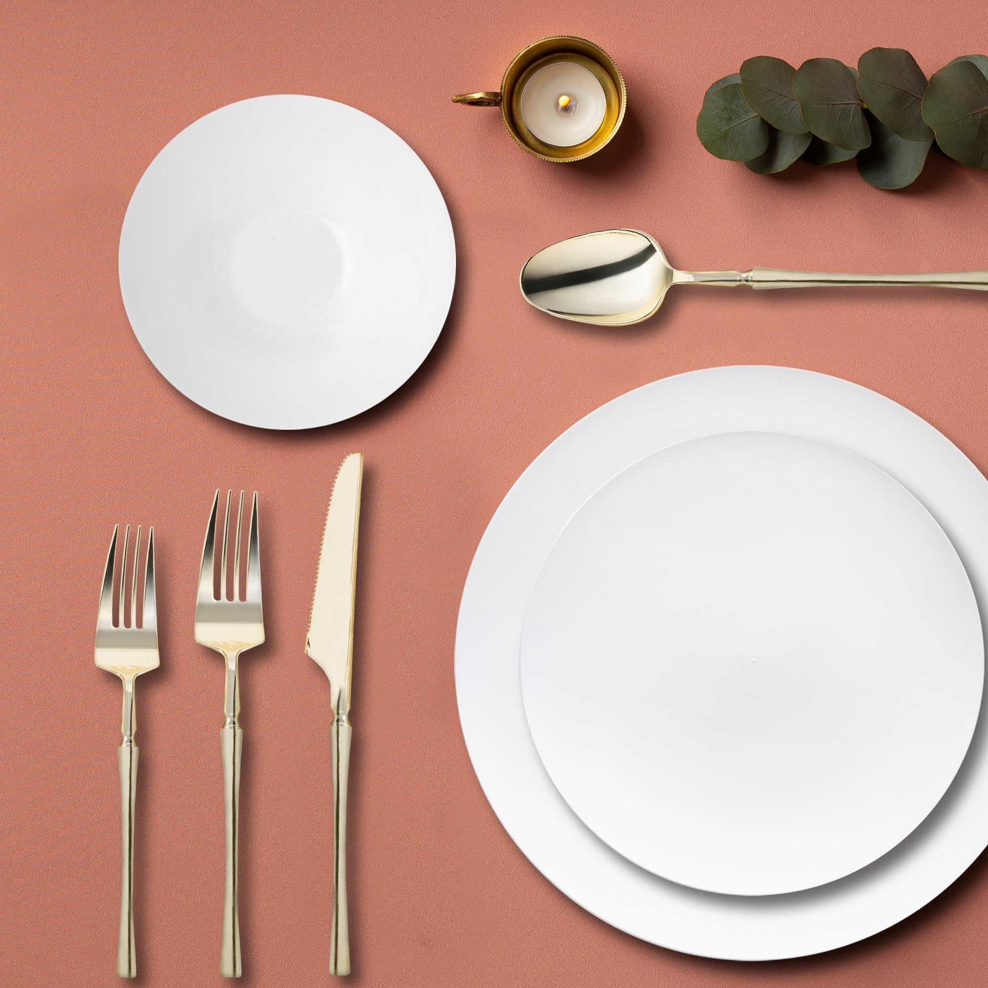 White Organic Disposable Plastic Tableware Set