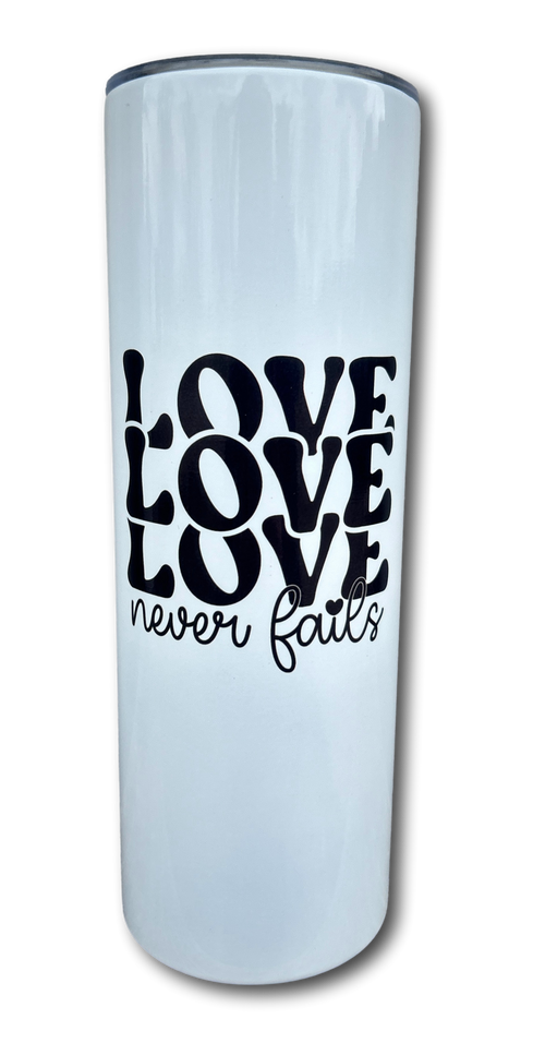 20oz Skinny Tumbler - White Over Stainless Steel  - Sub Printing