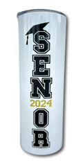 20oz Skinny Tumbler - White Over Stainless Steel  - Sub Printing