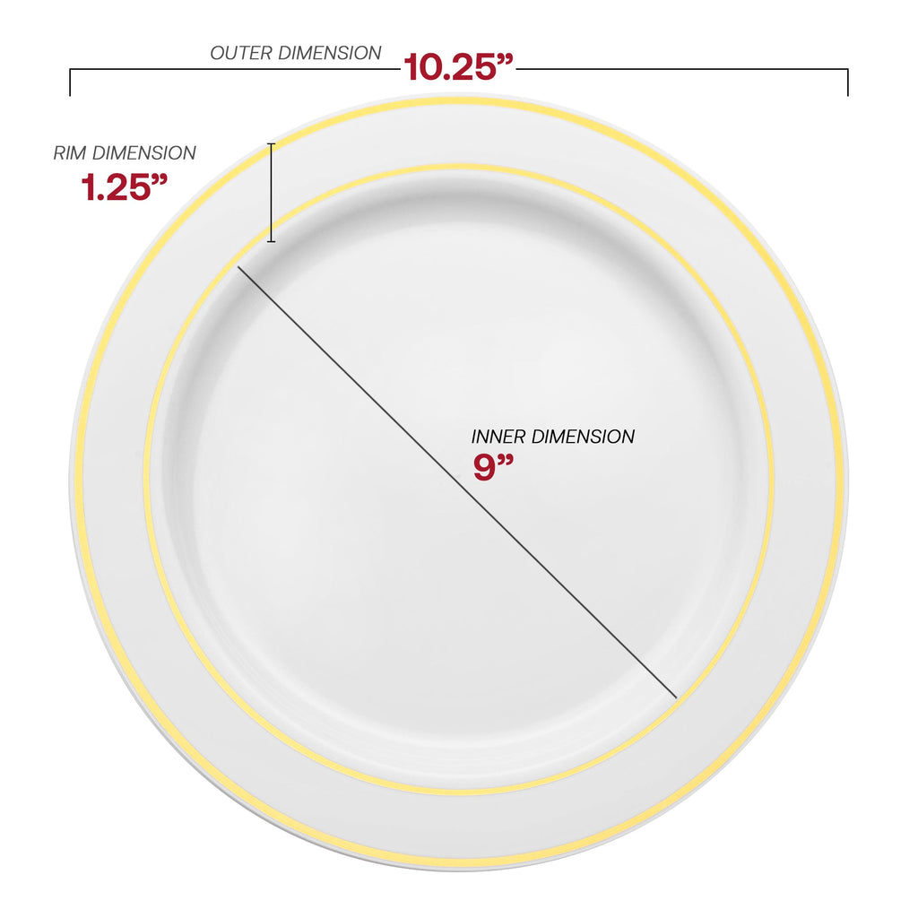 White with Gold Edge Rim Plastic Dinner Plates (10.25")