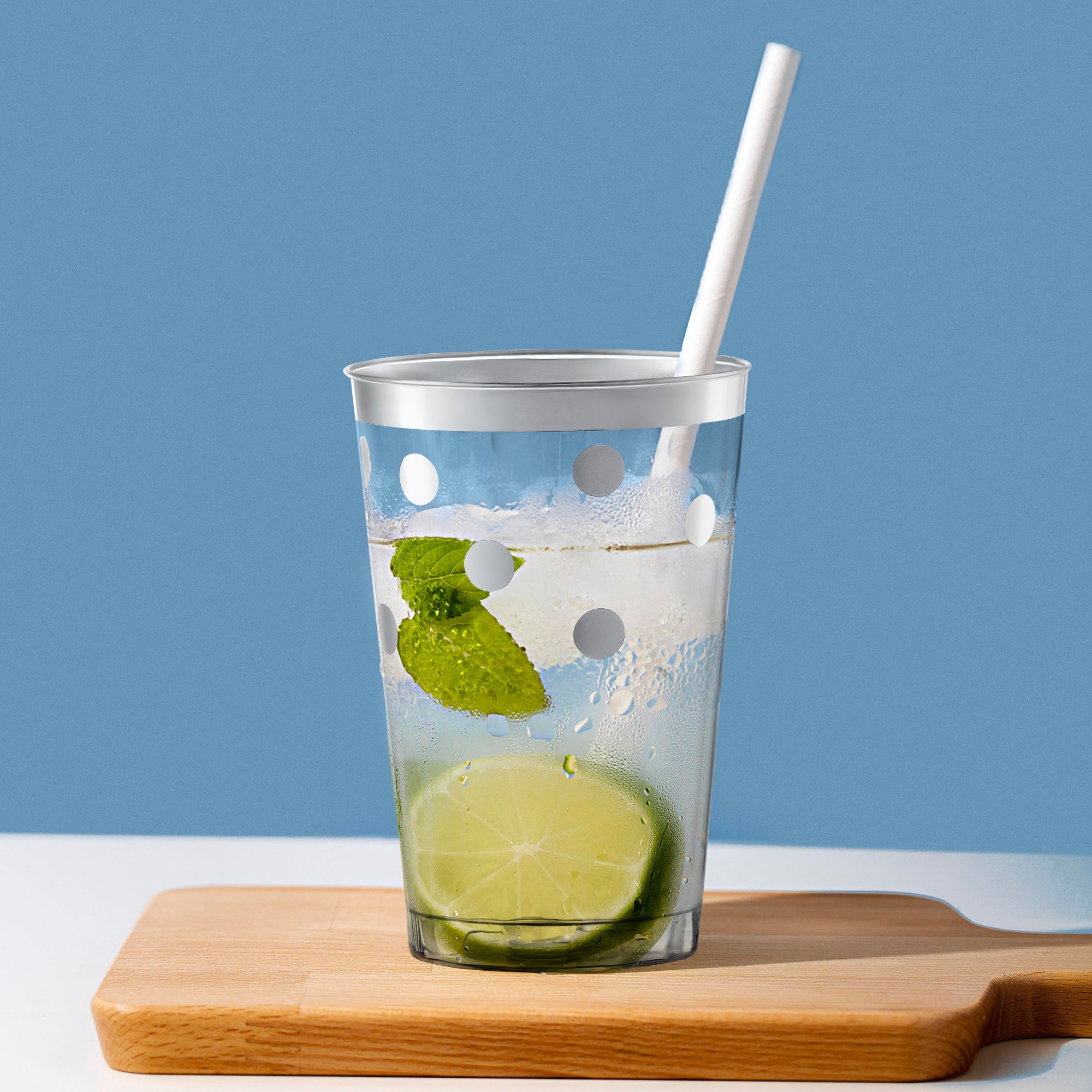 Clear with Silver Dots Round Disposable Plastic Tumblers (12 oz. )