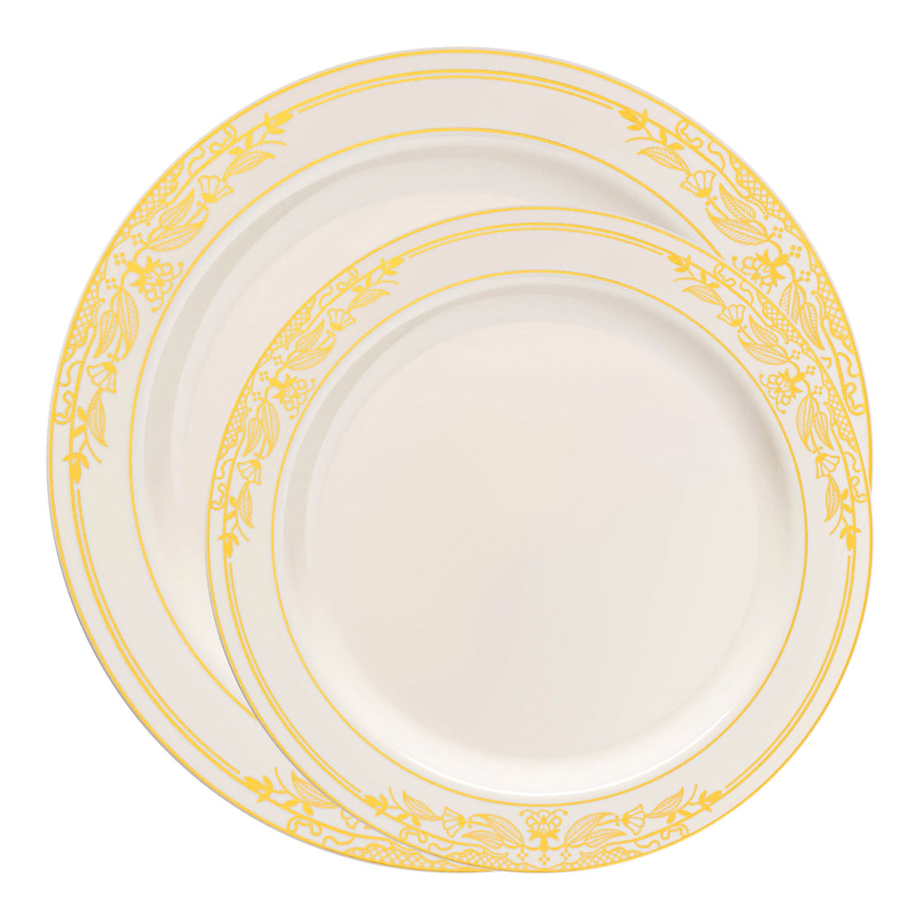 Ivory with Gold Harmony Rim Plastic Dinnerware Value Set