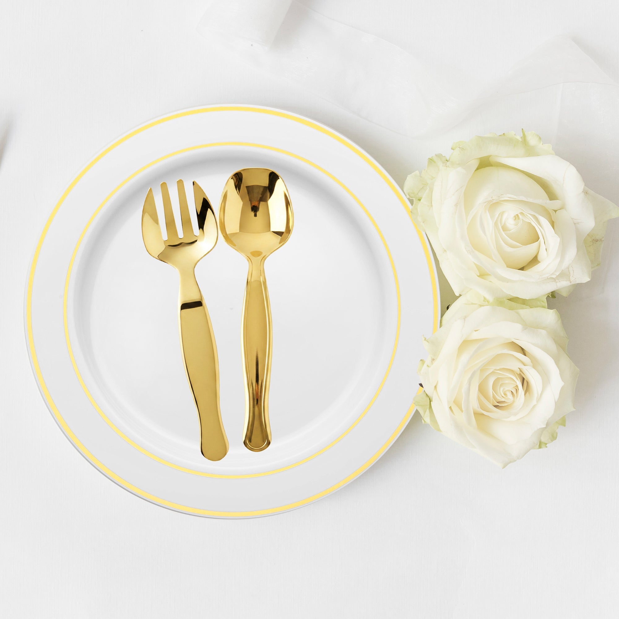 Gold Disposable Plastic Serving Flatware Set