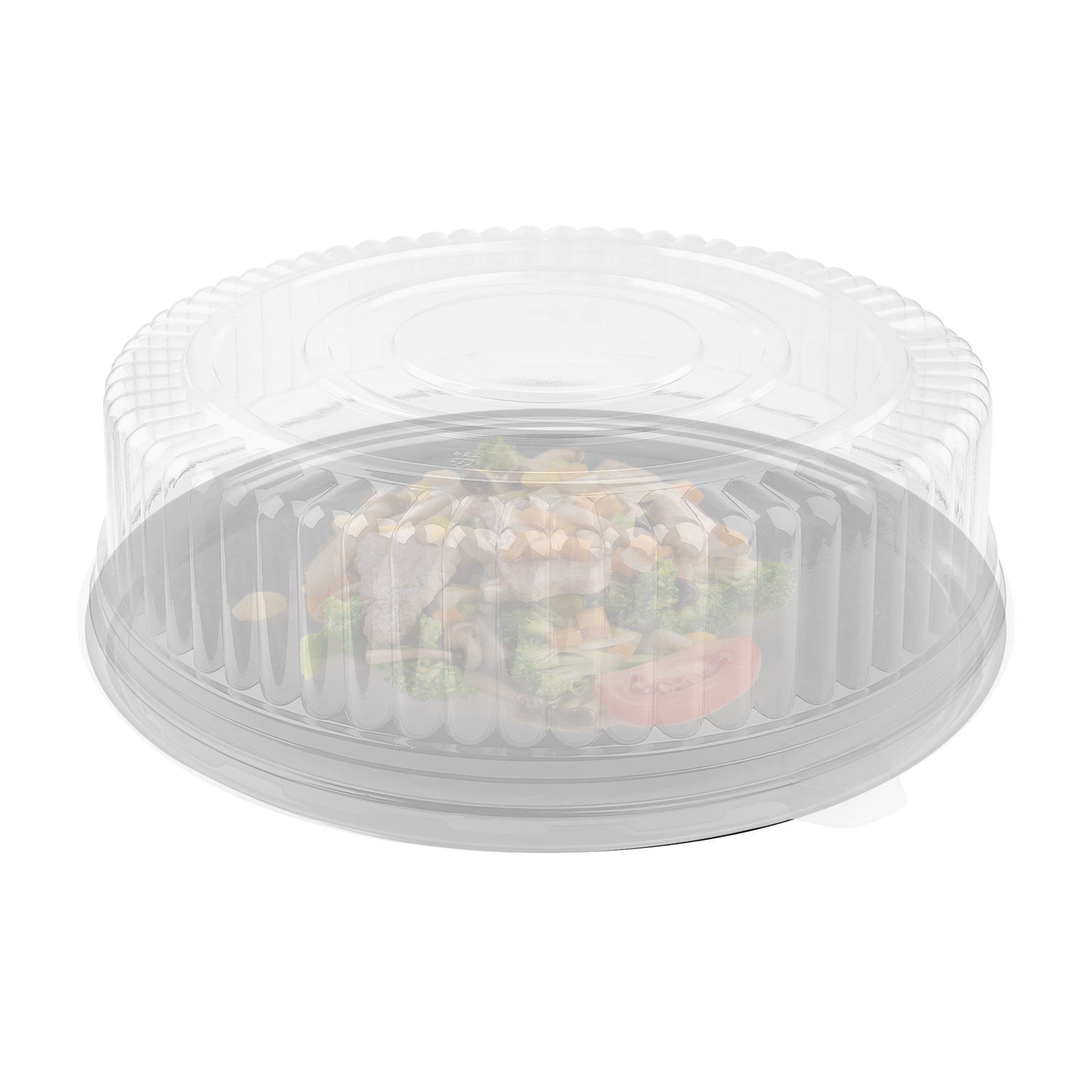 14" Black Round Plastic Trays with Lids
