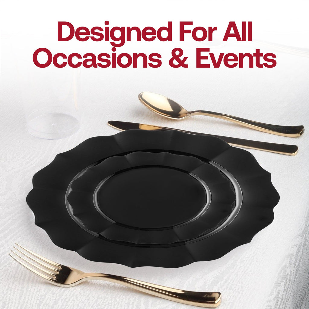Black Round Lotus Plastic Dinner Plates (10.25")