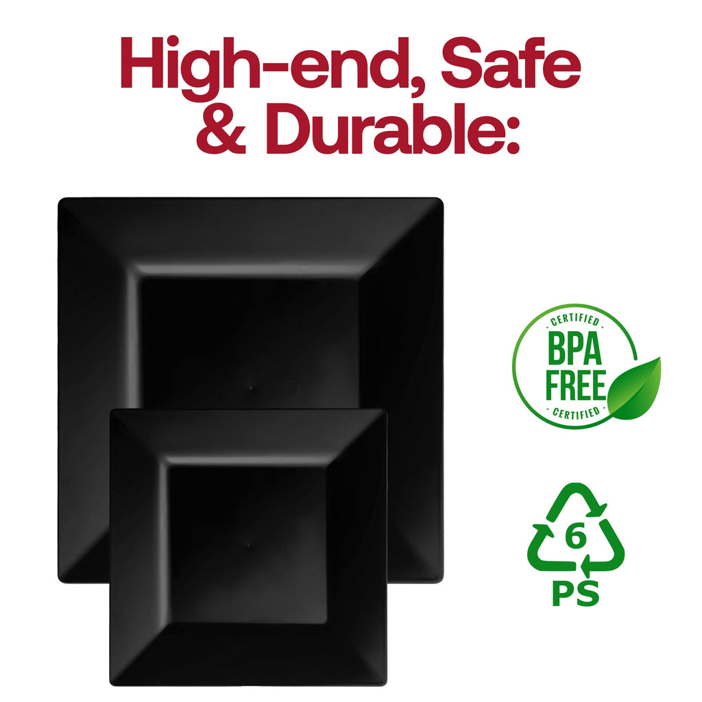 Black Square Plastic Pastry Plates (4.5")
