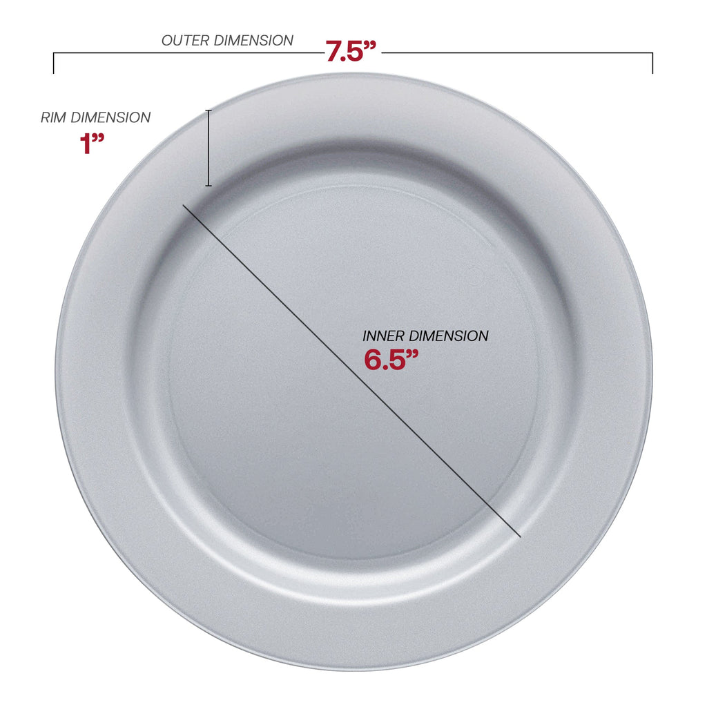 Matte Steel Gray Round Disposable Plastic Appetizer/Salad Plates (7.5")