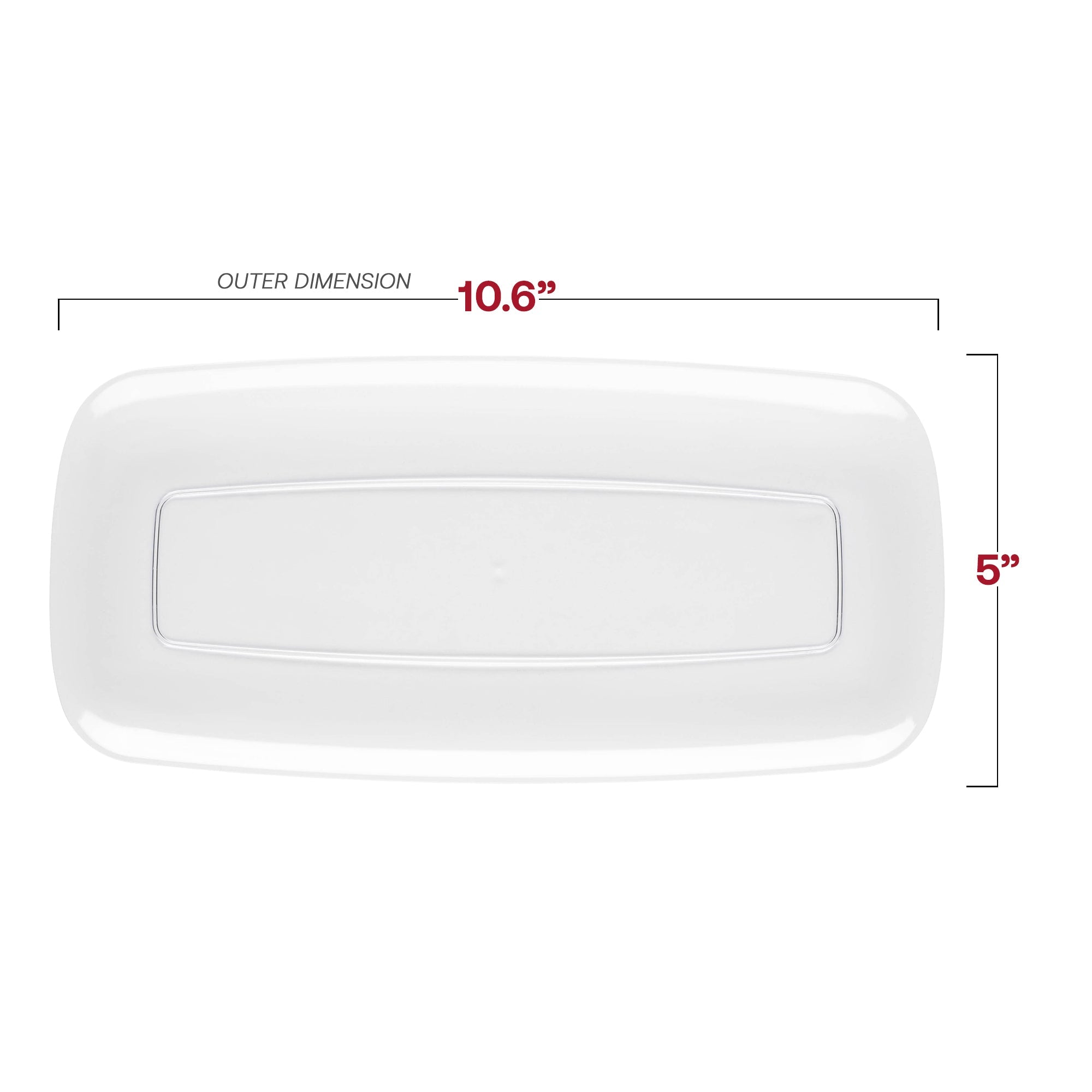 Solid Clear Flat Raised Edge Rectangular Disposable Plastic Plates (10.6" x 5")