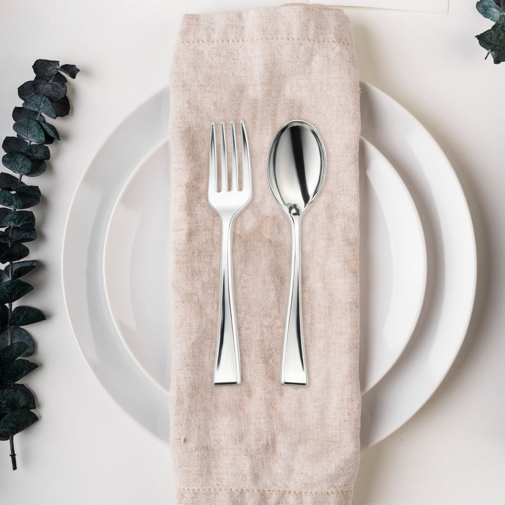 Silver Dessert Disposable Plastic Mini Flatware Set