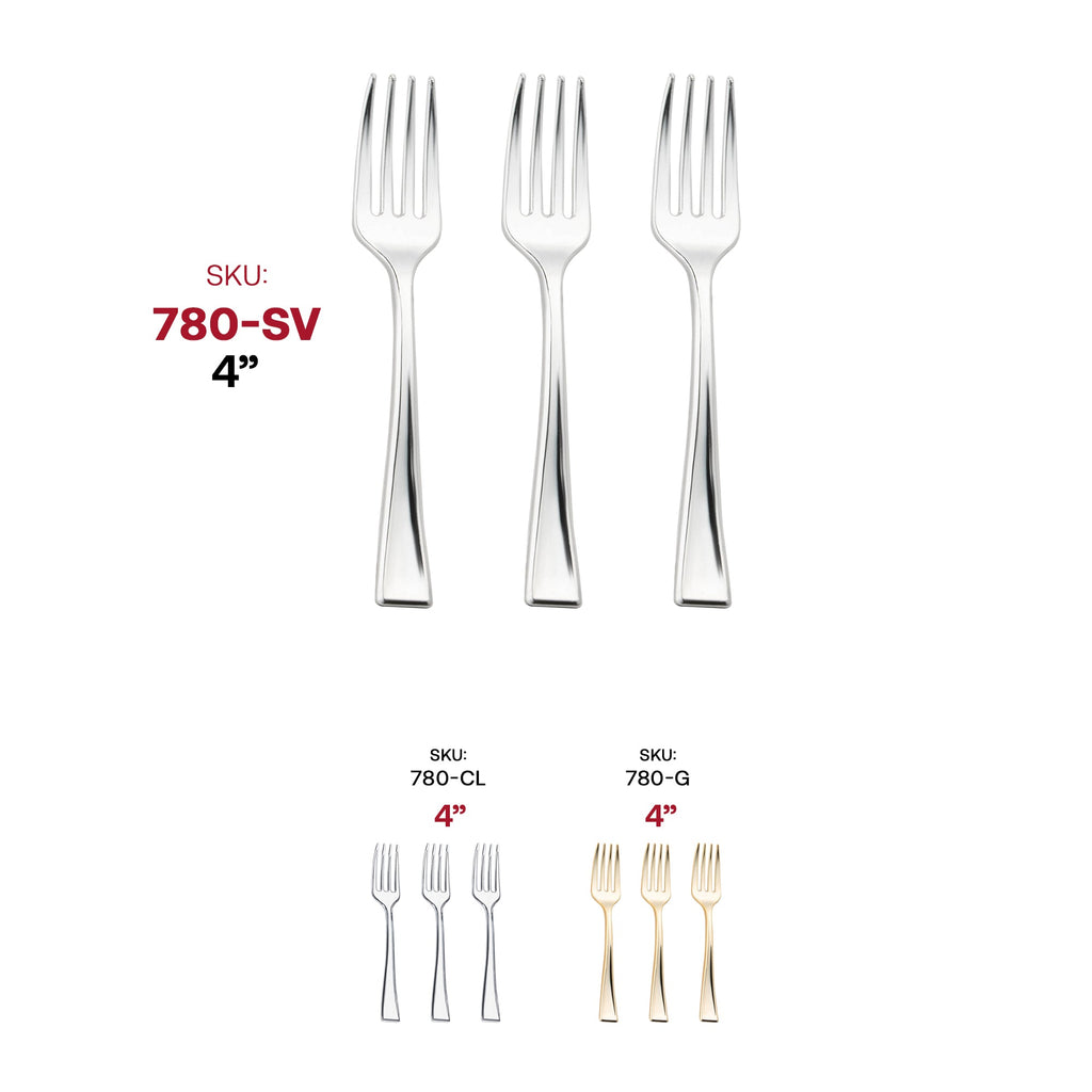 Shiny Metallic Silver Mini Plastic Disposable Tasting Forks