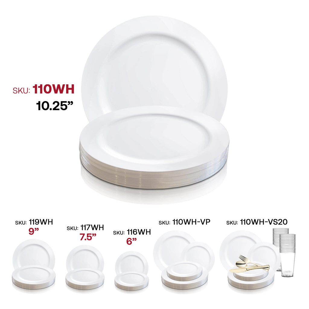 Solid White Economy Round Disposable Plastic Dinner Plates (10.25")