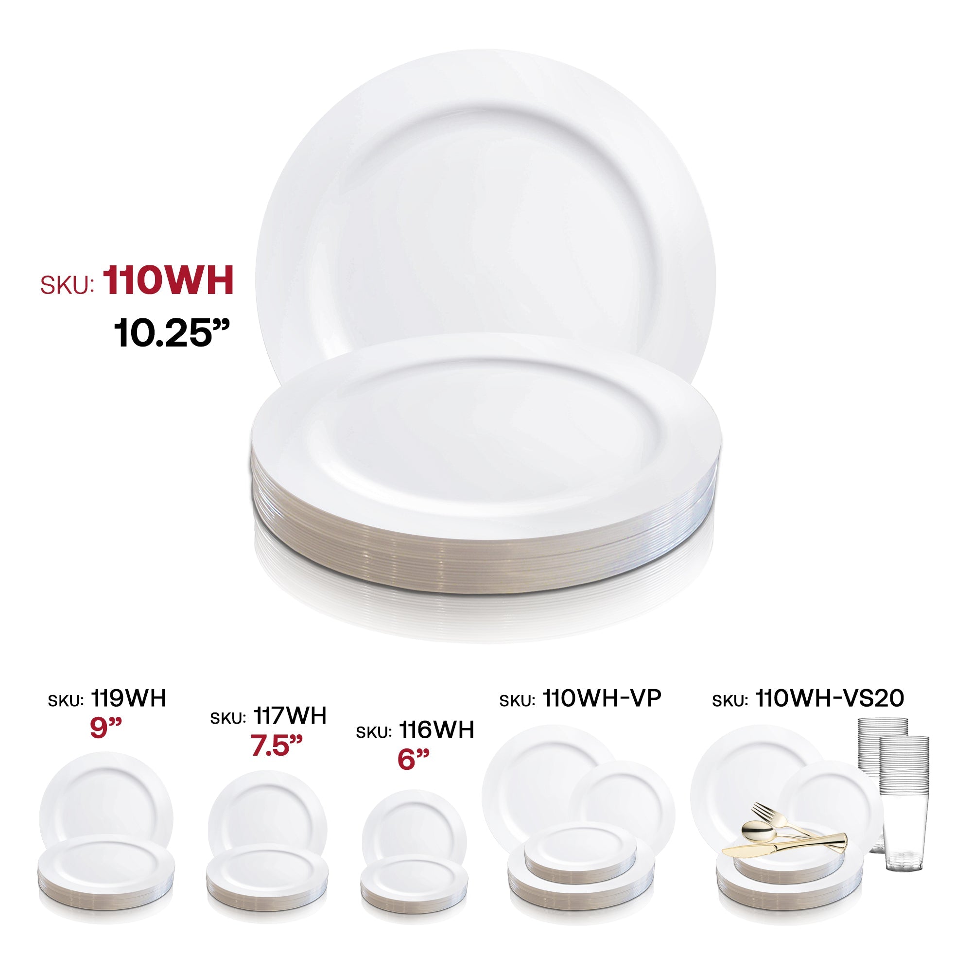 Solid White Economy Round Disposable Plastic Dinner Plates (10.25")