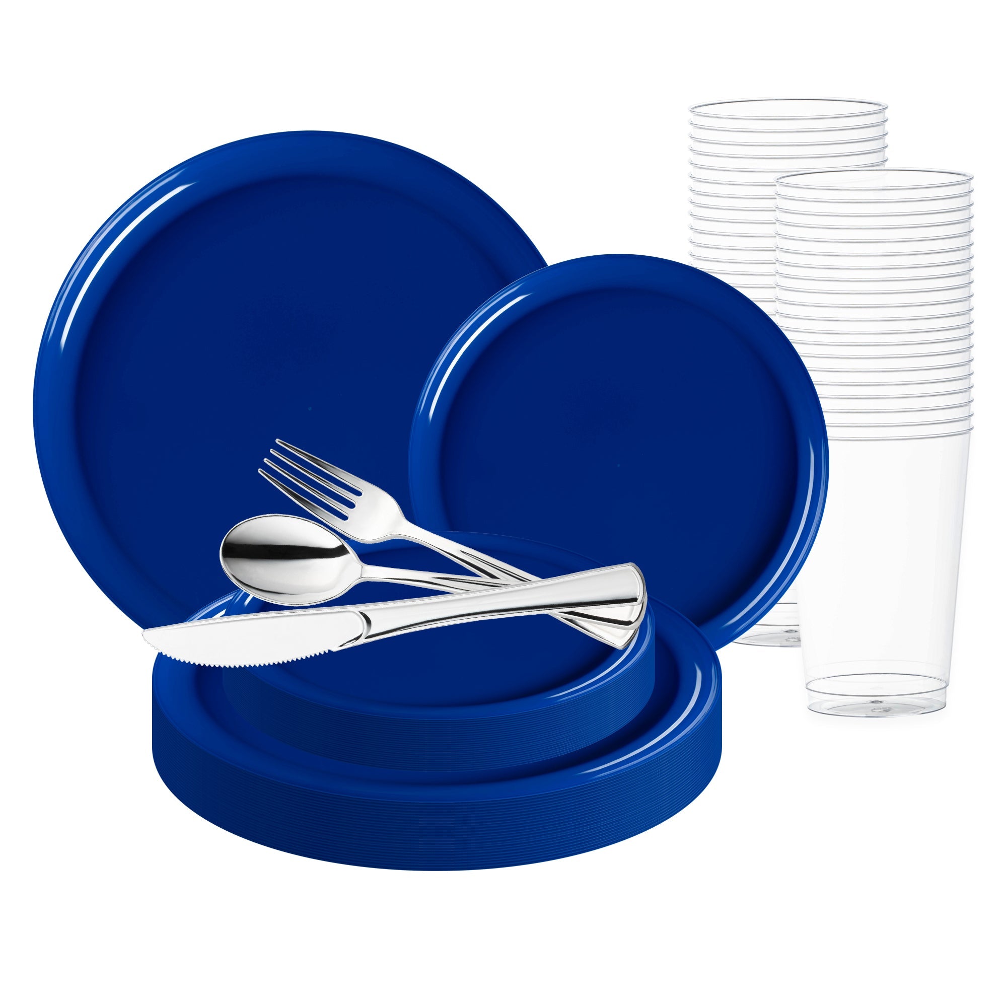 Solid Blue Flat Round Disposable Plastic Wedding Value Set