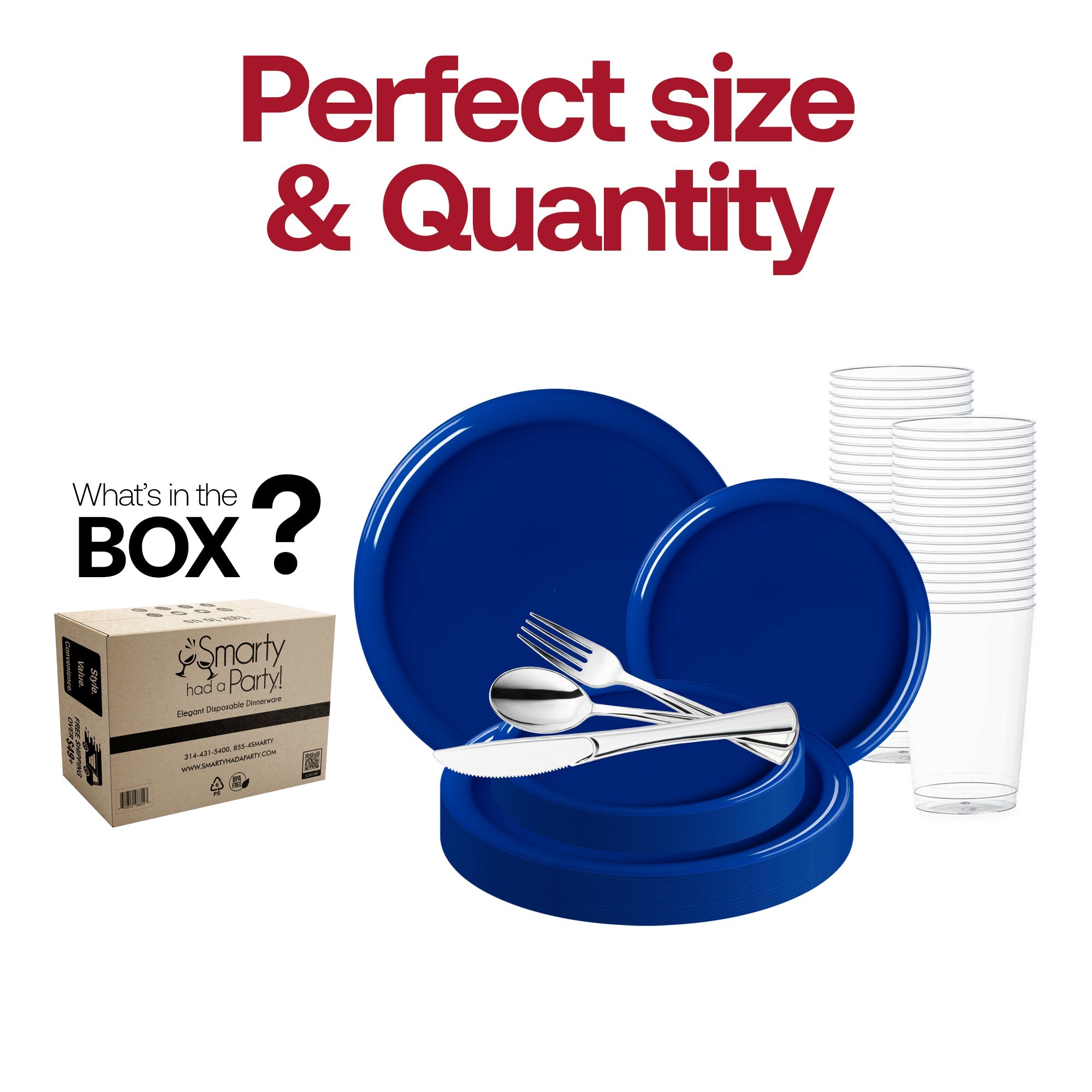 Solid Blue Flat Round Disposable Plastic Wedding Value Set