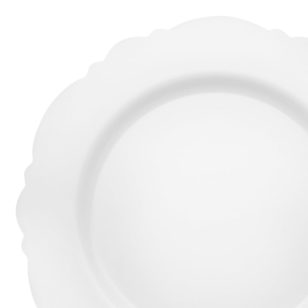 Solid White Round Blossom Disposable Plastic Dinner Plates (10.25")