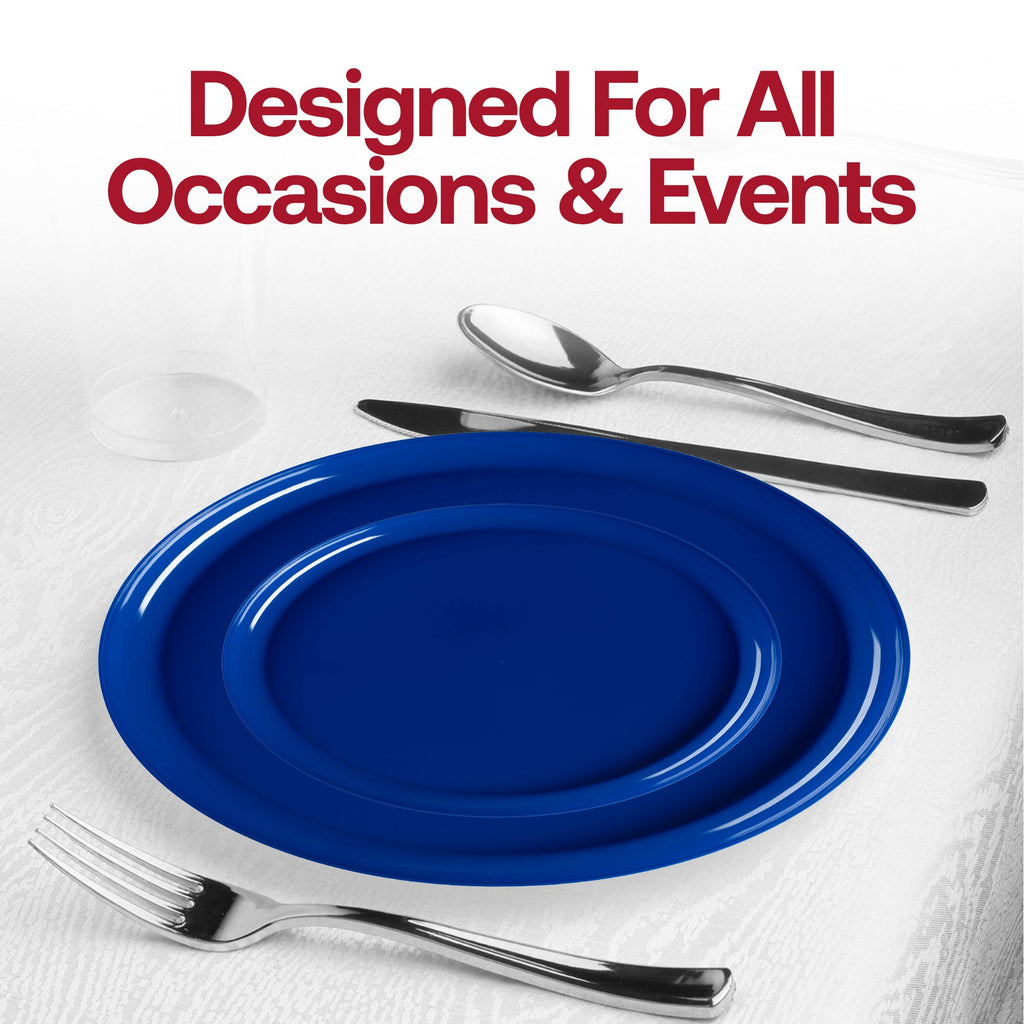 Solid Blue Flat Round Disposable Plastic Dinner Plates (10")