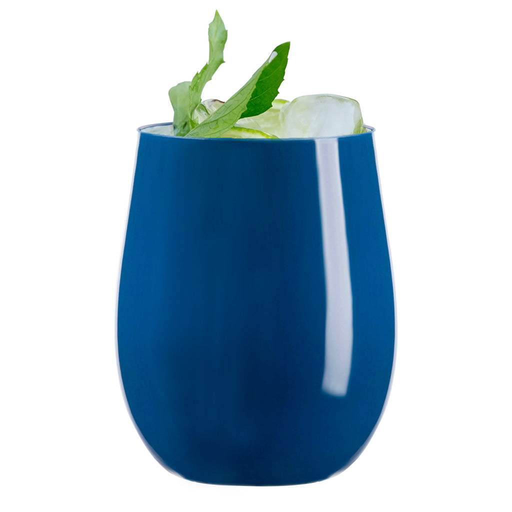 Solid Navy Elegant Stemless Plastic Wine Glasses (12 oz. )