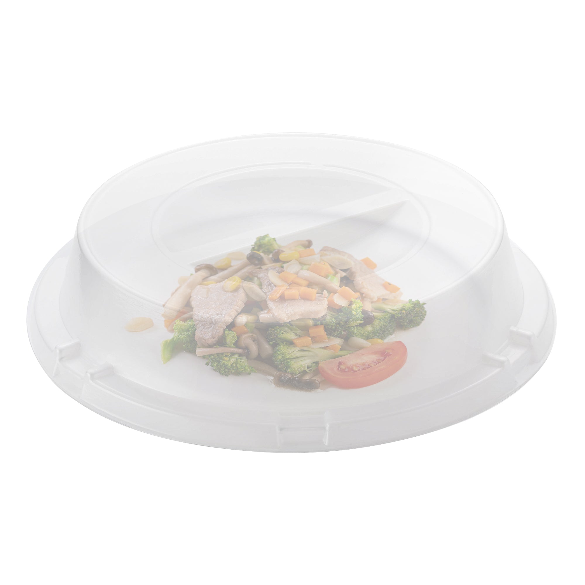 9" Solid White Disposable Plastic Buffet Plates with Clear Dome Lids