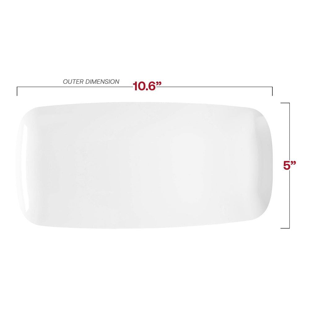 Solid White Flat Raised Edge Rectangular Disposable Plastic Plates (10.6" x 5")