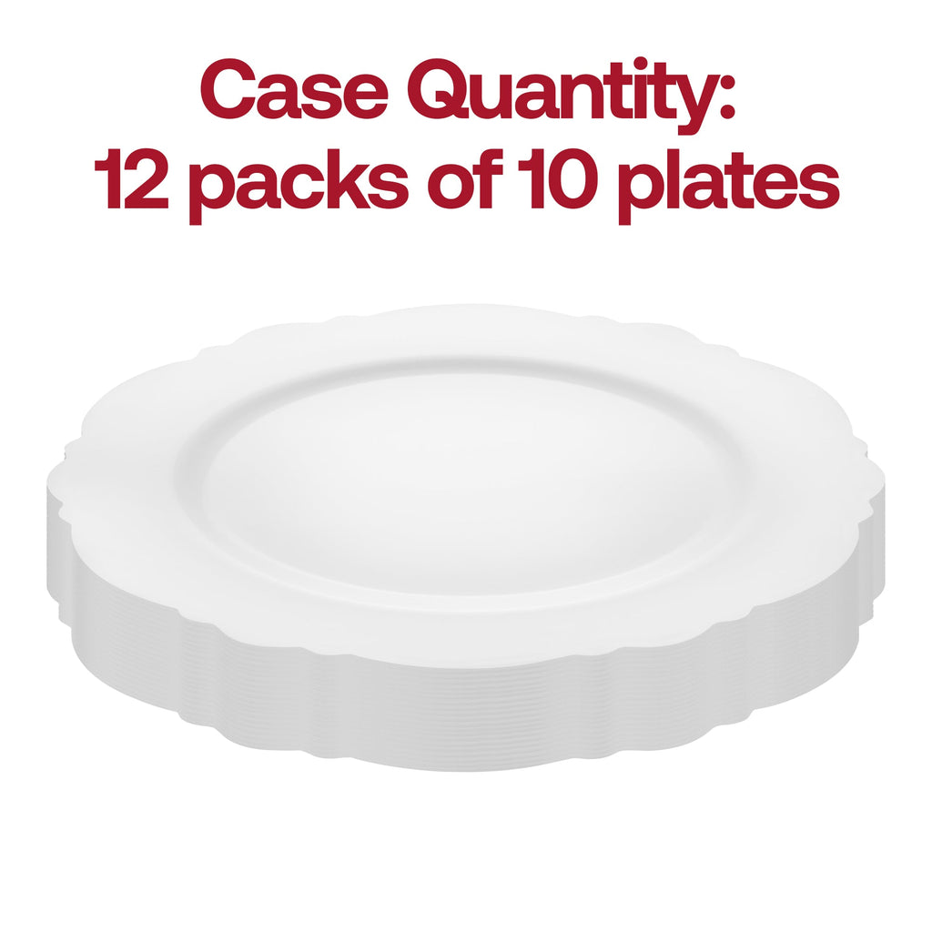 Solid White Round Blossom Disposable Plastic Dinner Plates (10.25")