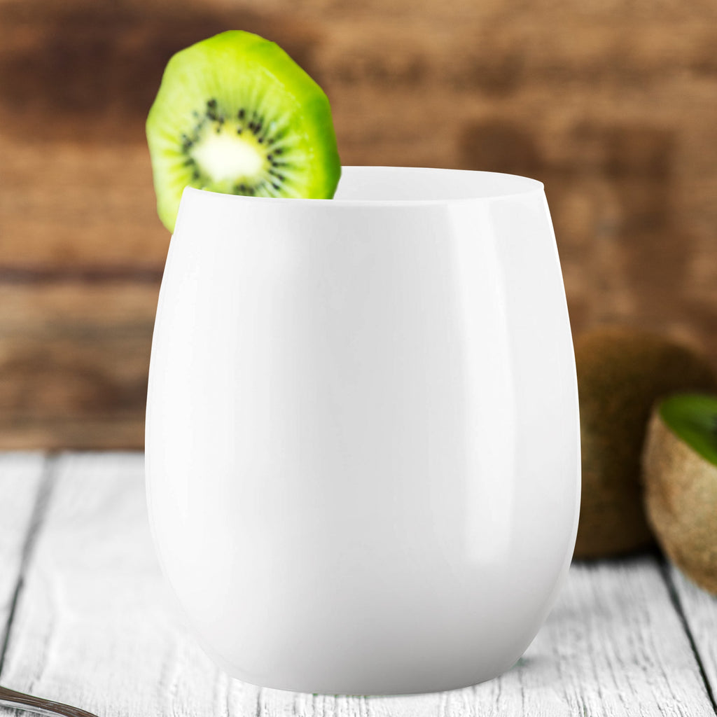 Solid White Elegant Stemless Plastic Wine Glasses (12 oz. )