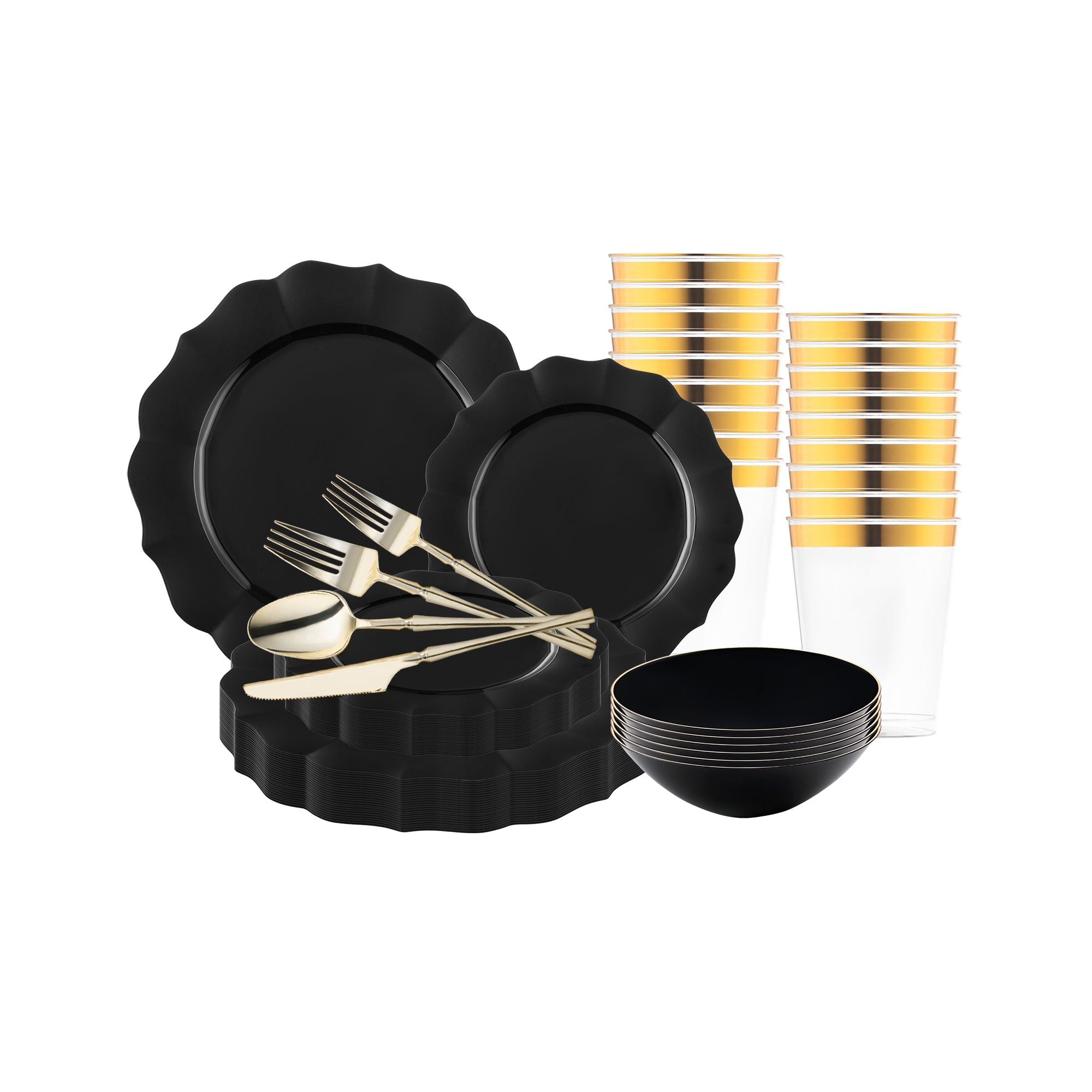 Black Round Lotus Plastic Tableware Set