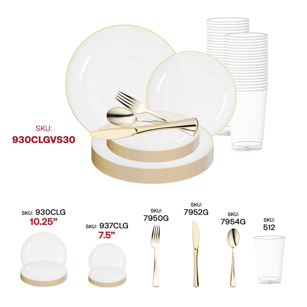 Clear with Gold Rim Organic Round Plastic Plastic Wedding Value Set